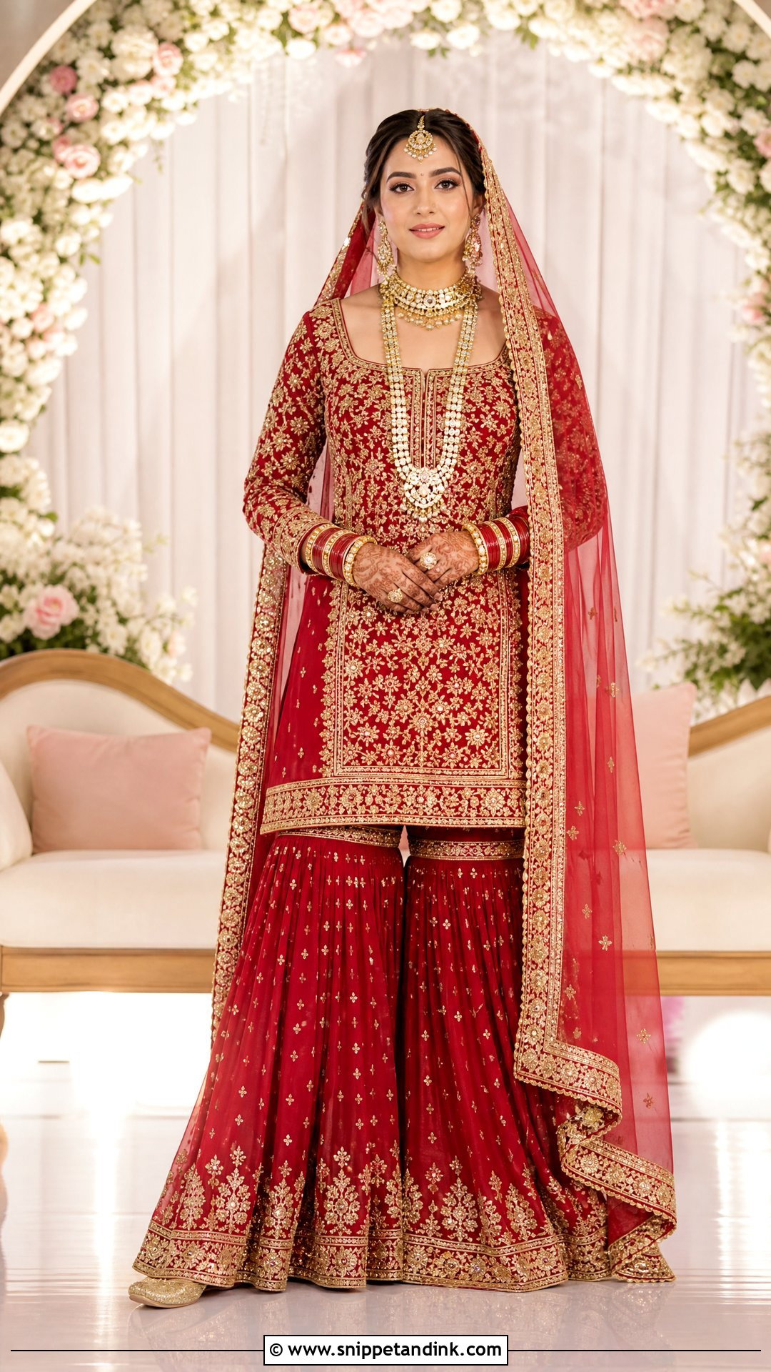 Red Bridal Sharara With Kundan Jewelry - Snippet and Ink - 20 Red Bridal Sharara Ideas