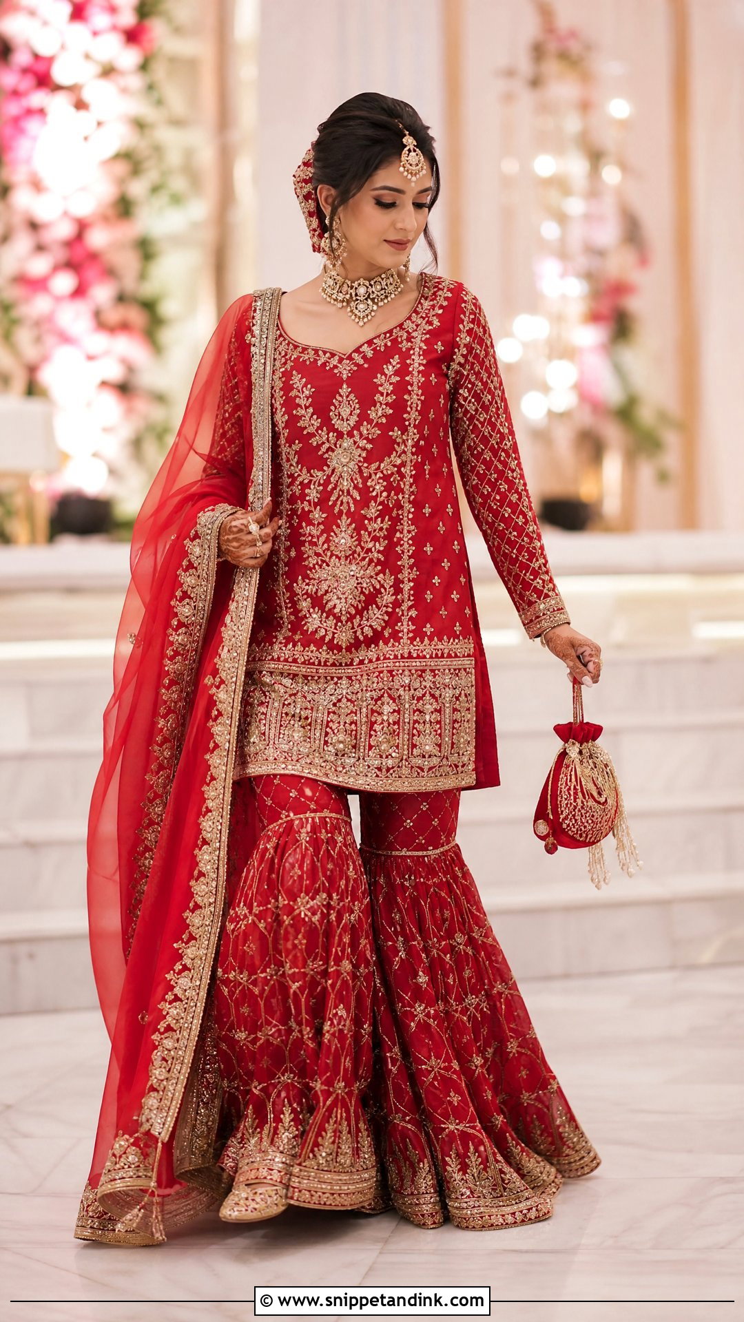 Red Bridal Sharara With Kundan Jewelry - Snippet and Ink - 20 Red Bridal Outfit Ideas