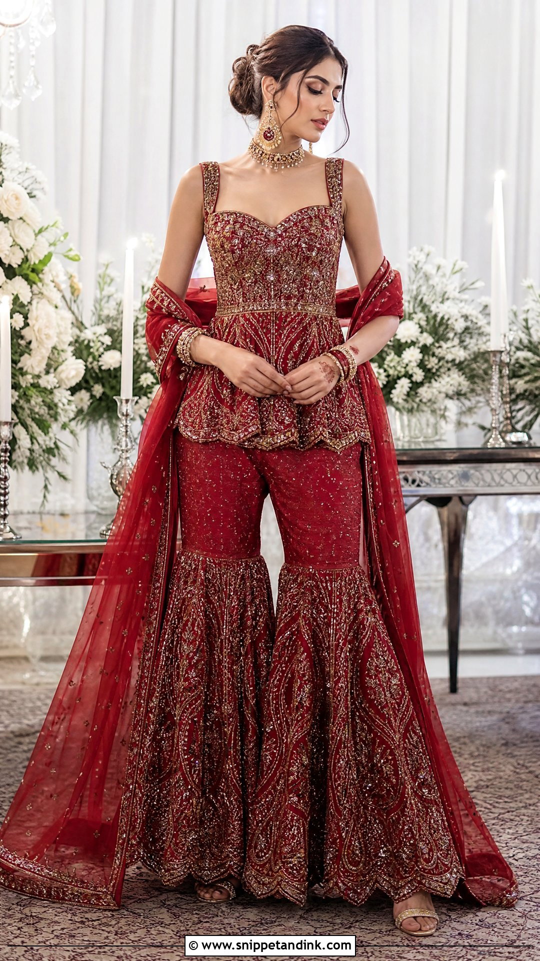Red Bridal Sharara With Peplum Top - Snippet and Ink - 20 Red Bridal Sharara Ideas