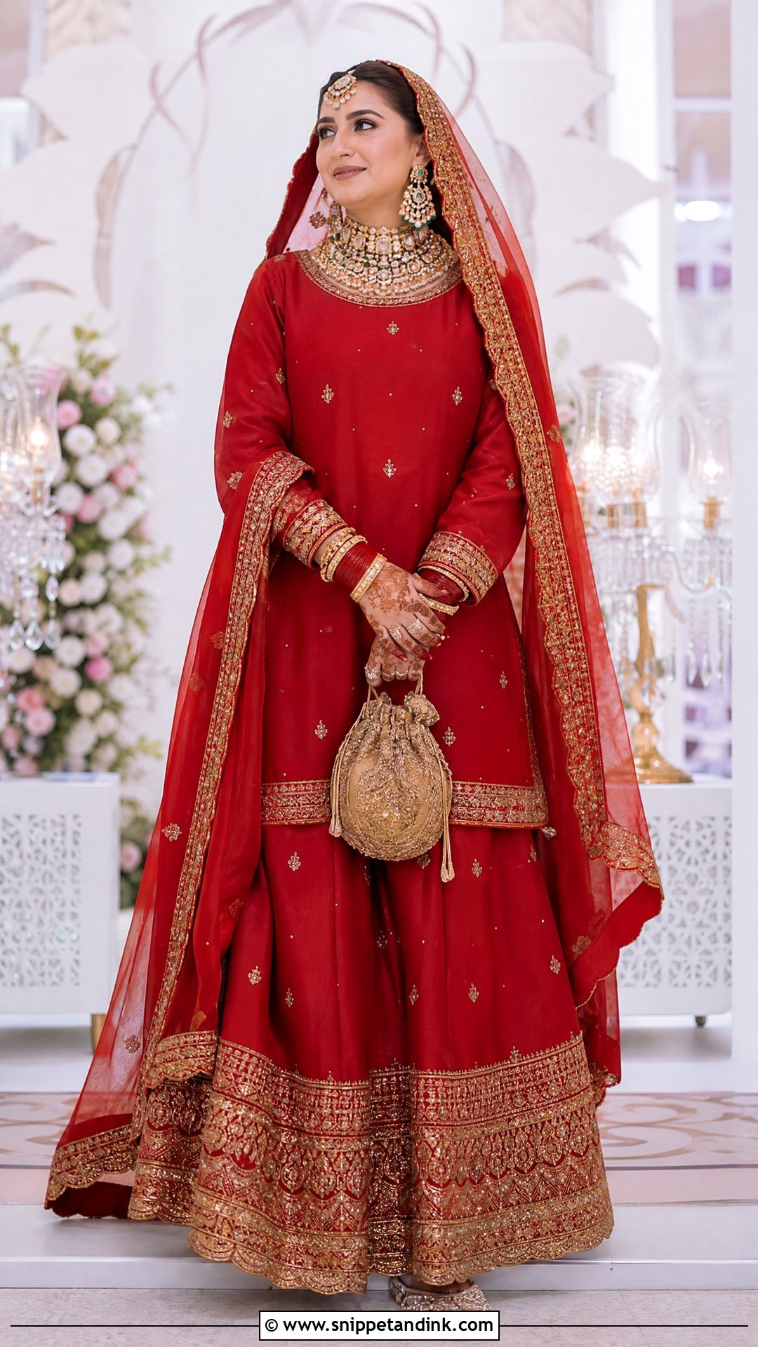 Red Bridal Sharara With Polki Jewelry - Snippet and Ink - 20 Red Bridal Sharara Ideas