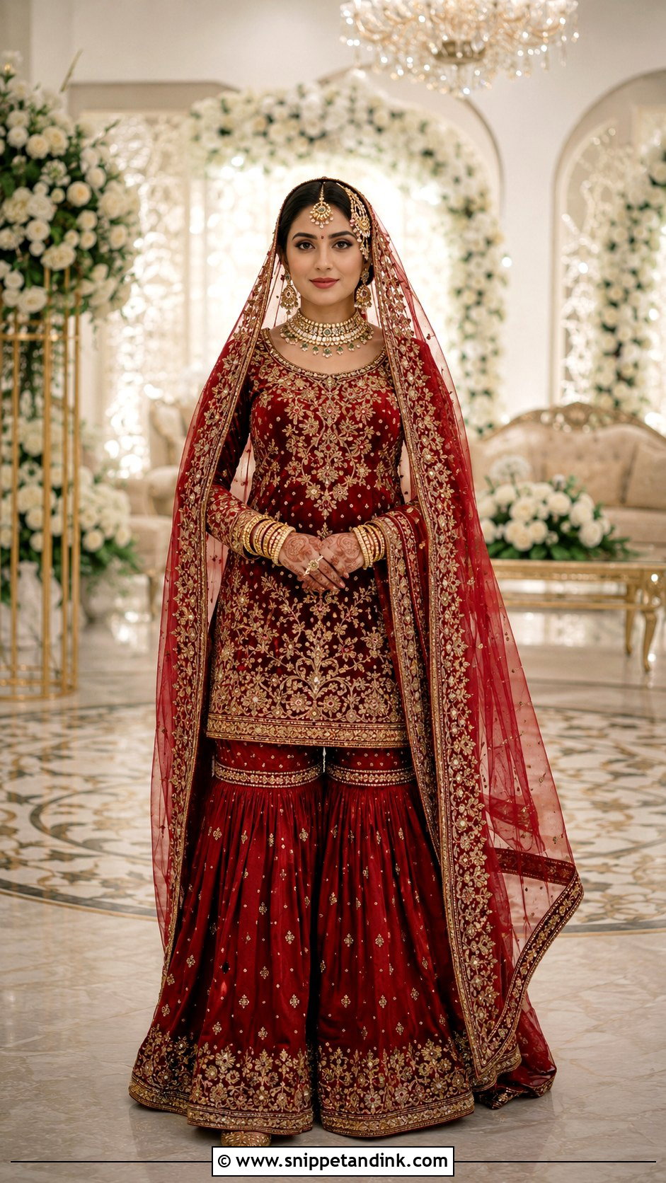 Red Bridal Sharara With Short Shirt - Snippet and Ink - 20 Pakistani Sharara Designs for Wedding