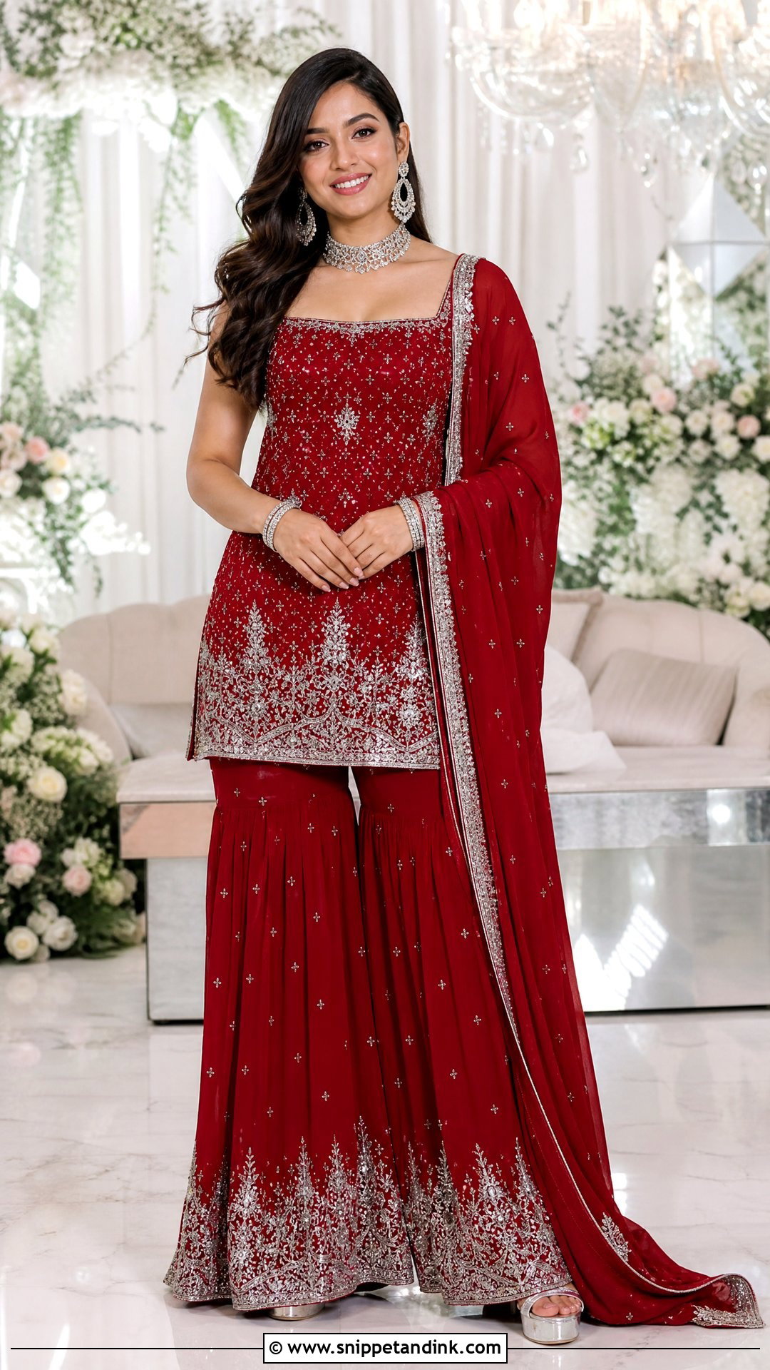 Red Bridal Sharara With Silver Embroidery - Snippet and Ink - 20 Red Bridal Sharara Ideas