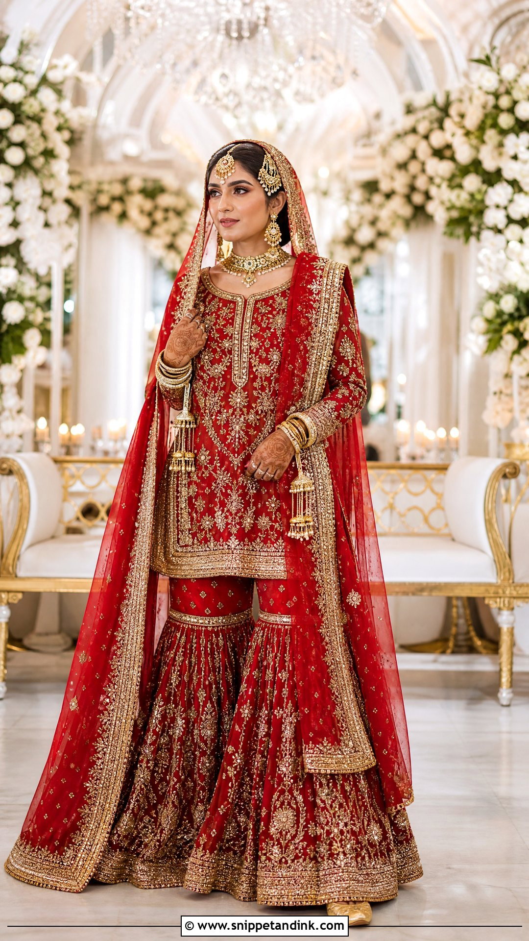 Red Bridal Sharara With Zardozi Work - Snippet and Ink - 20 Stylish Sharara Designs for Wedding