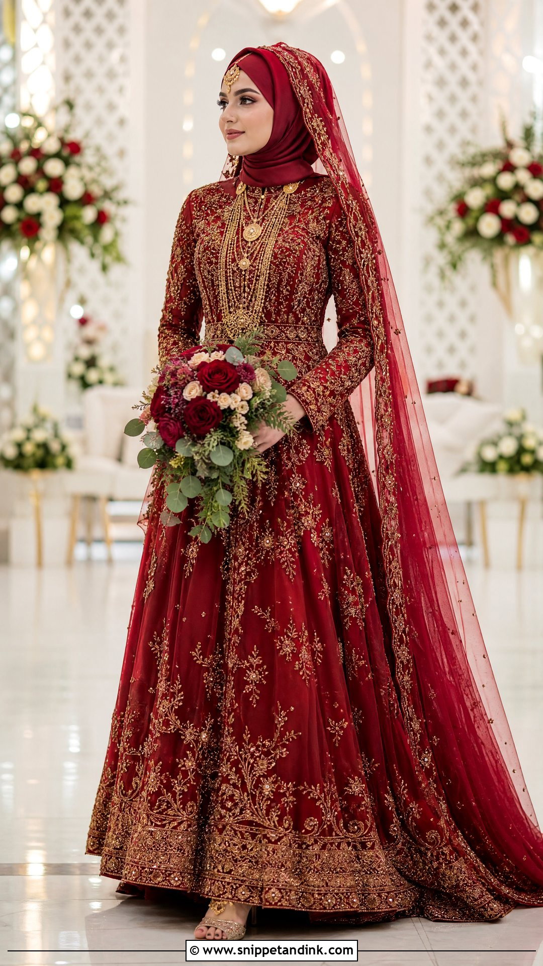 Red Bridal Wedding Gown Hijab - Snippet and Ink - 25 Wedding Gown Hijab Ideas