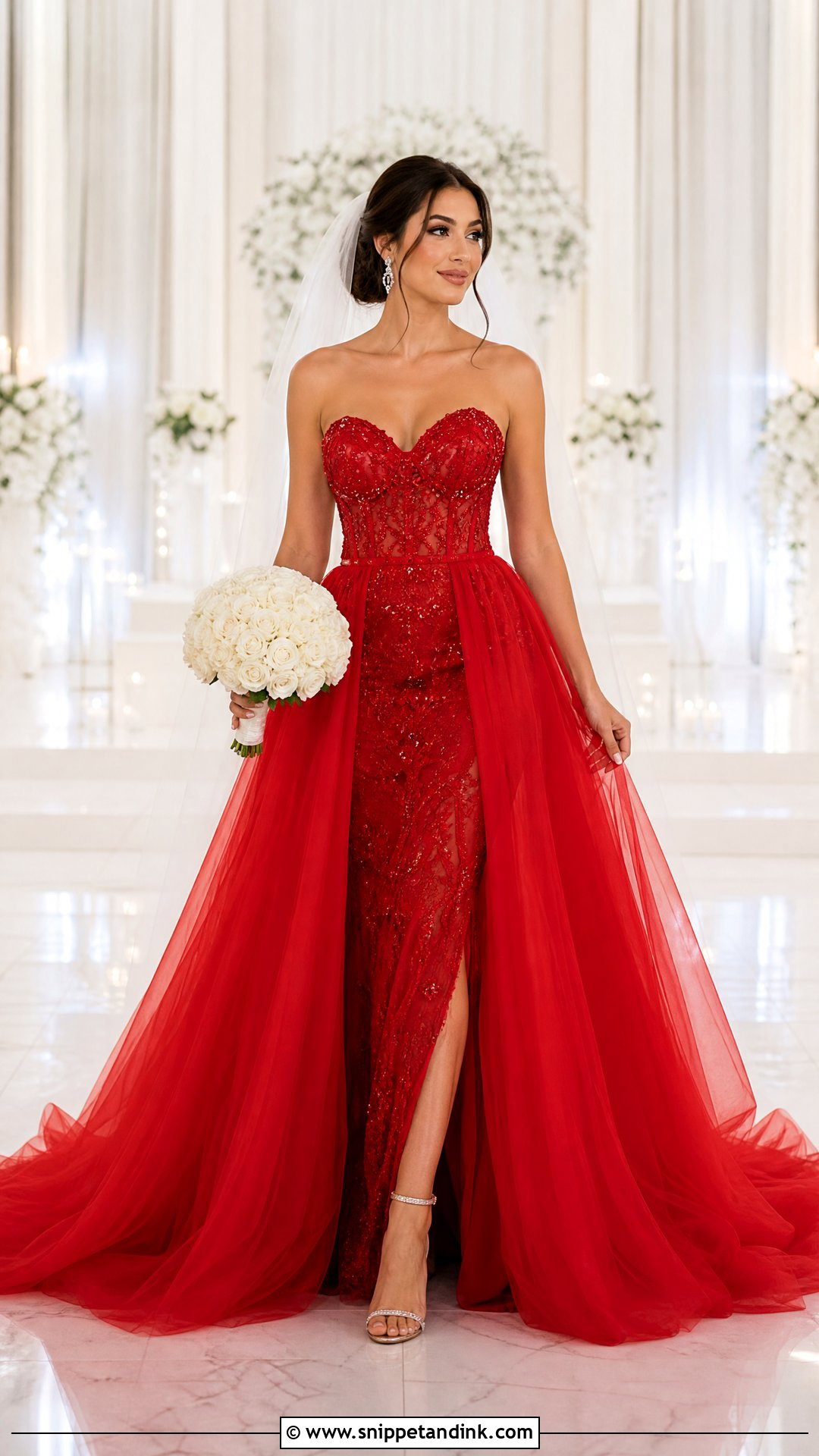 Red Bride Dress With Detachable Overskirt - Snippet and Ink - 25 Red Bride Dress Ideas
