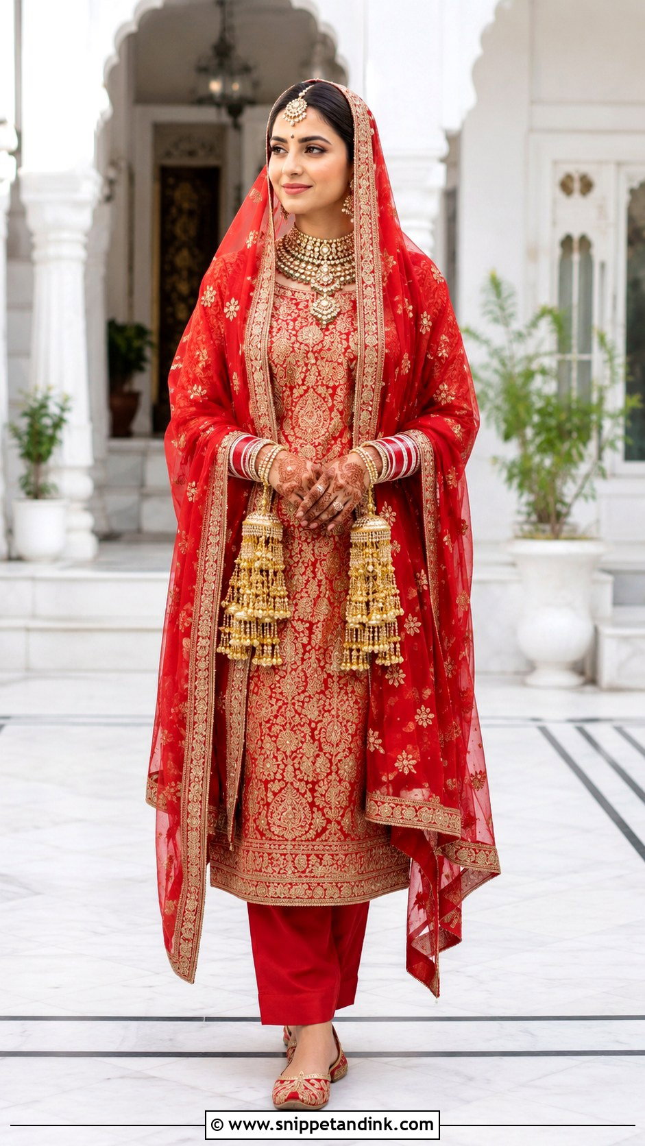 Red Brocade Straight Suit For Anand Karaj Bride - Snippet and Ink - 20 Anand Karaj Suit Bride Ideas