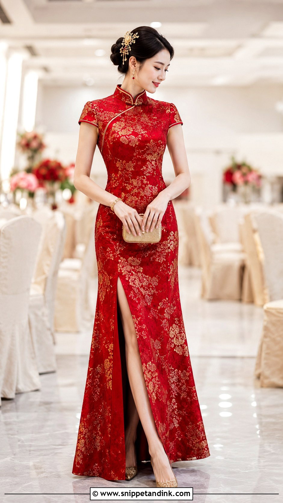 Red Brocade Wedding Dress - Snippet and Ink - 25 Traditional Chinese Wedding Dress Ideas