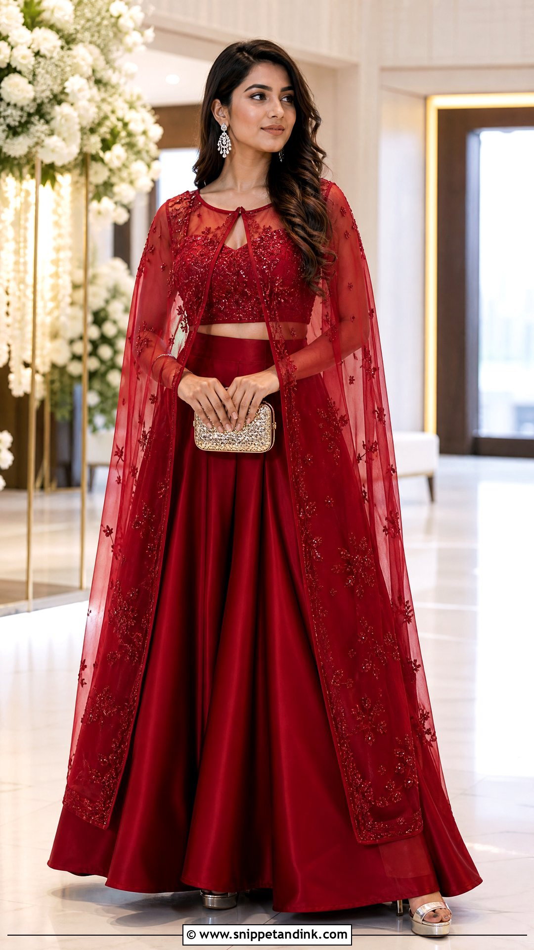 Red Cape Sangeet Lehenga - Snippet and Ink - 20 Red Sangeet Outfit Ideas