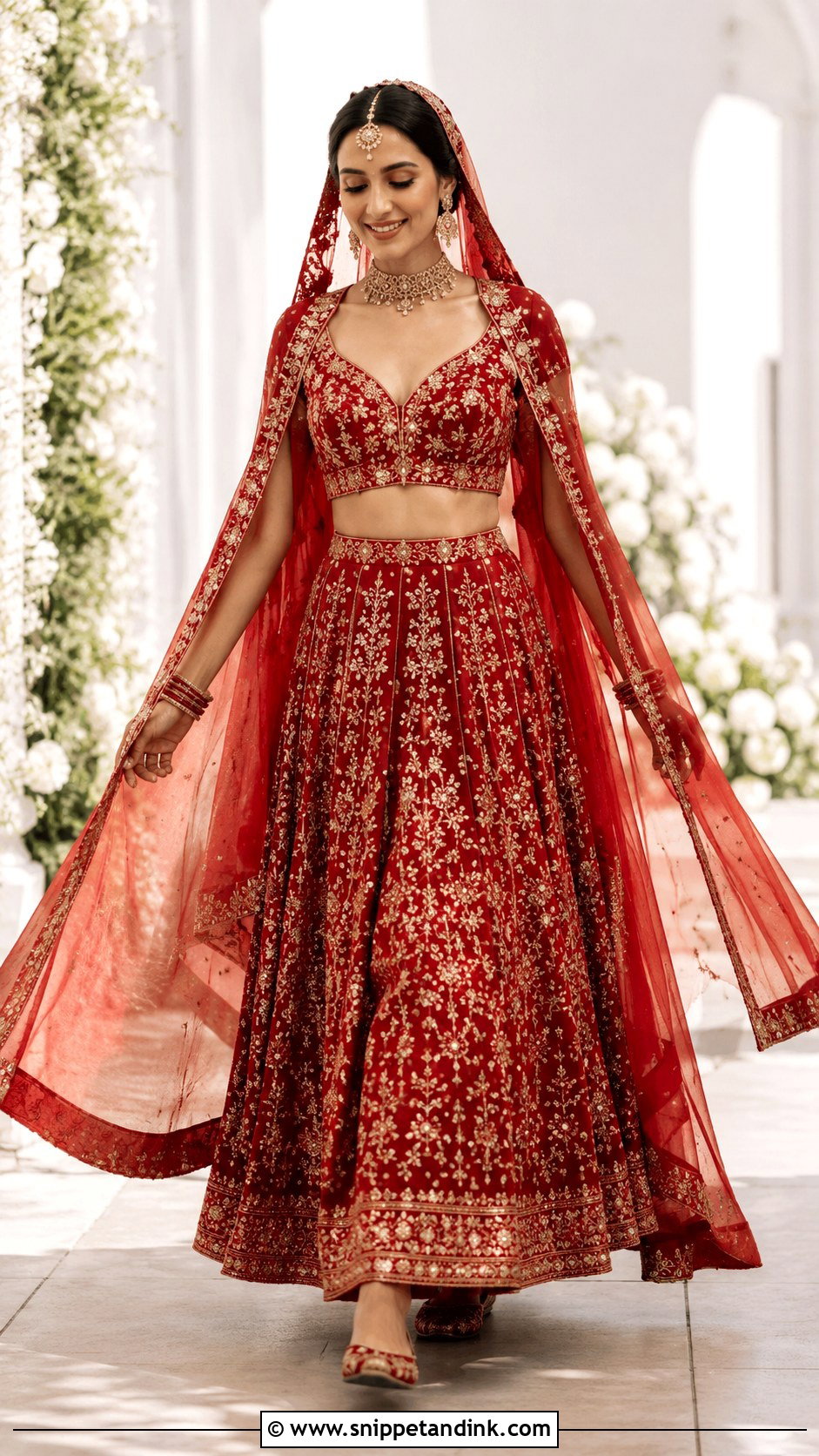 Red Cape Sleeve Bridal Blouse With Lehenga - Snippet and Ink - 20 Red Bridal Blouse Ideas