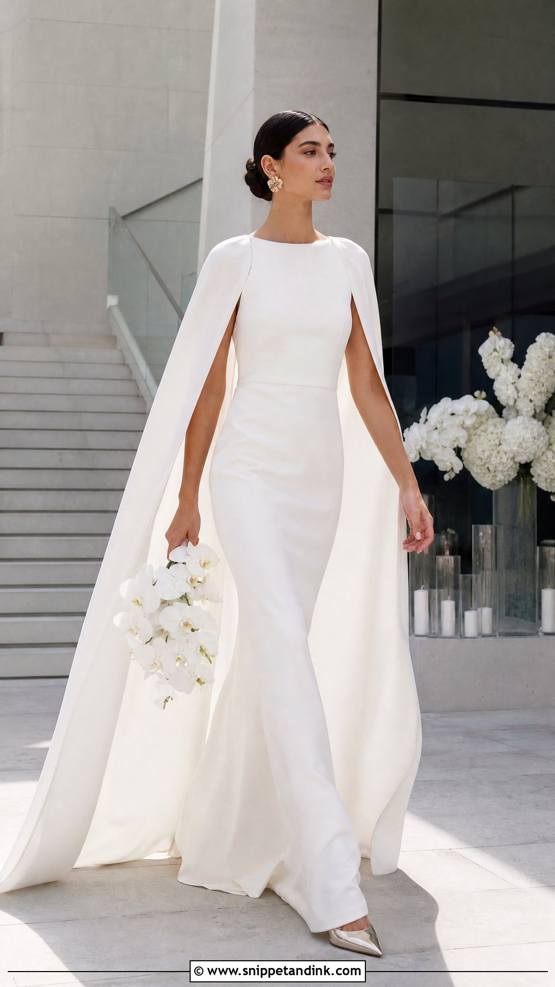 Red Cape Sleeve Bridal Gown - Snippet and Ink - 20 Red Bridal Gown Ideas