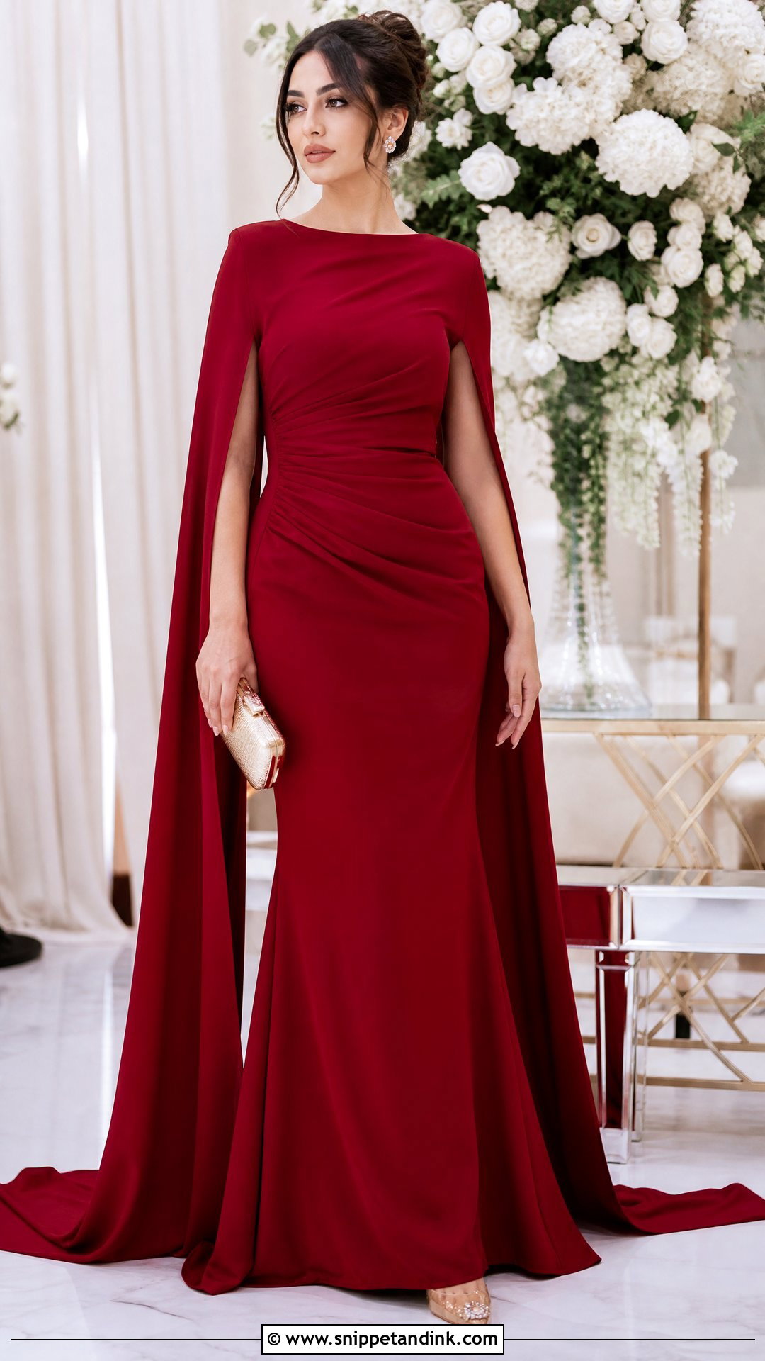Red Cape Sleeve Gown for Wedding - Snippet and Ink - 20 Red Dresses for Wedding