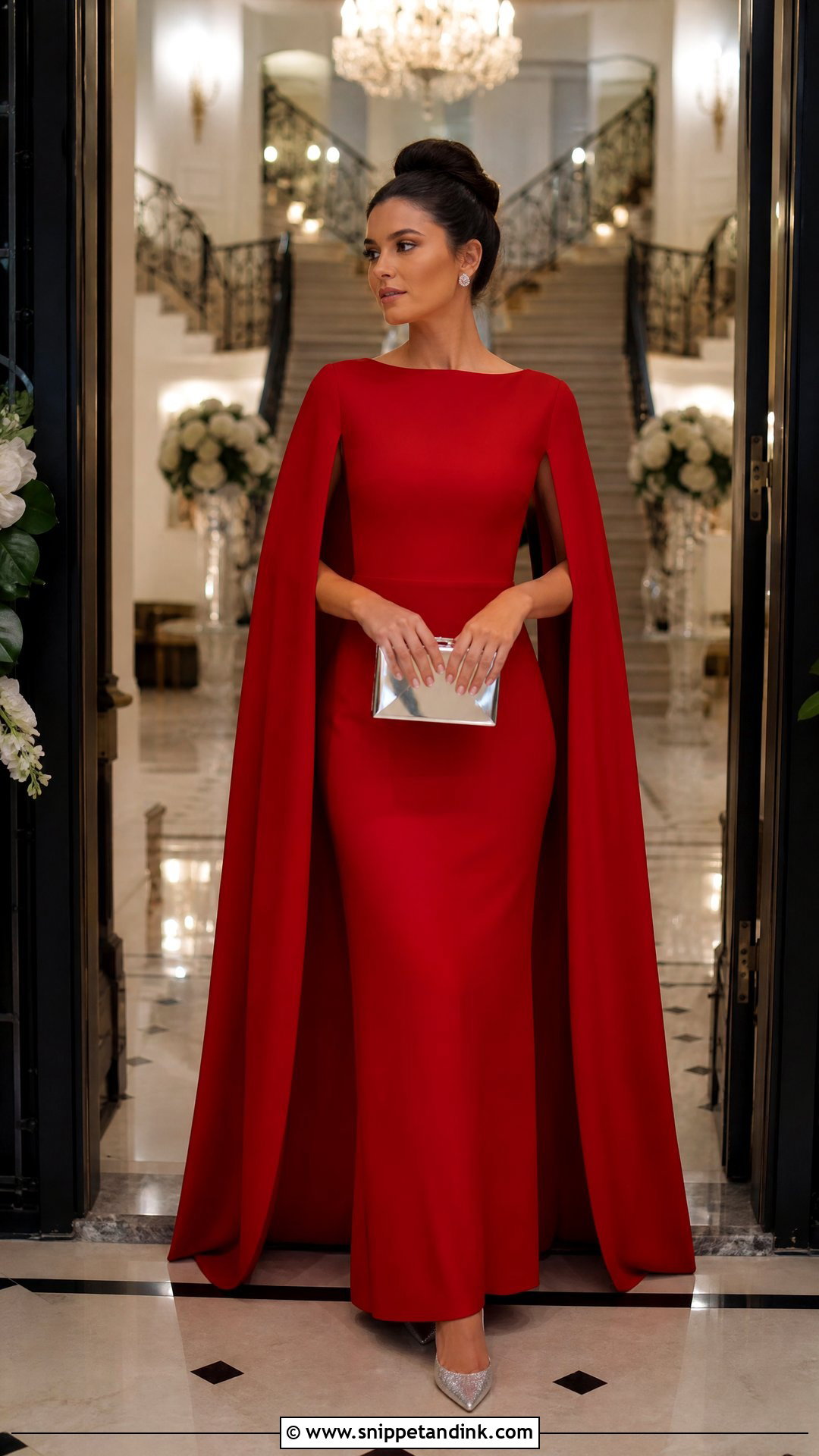 Red Cape Sleeve Gown for Wedding - Snippet and Ink - 25 Red Dress for Wedding Ideas