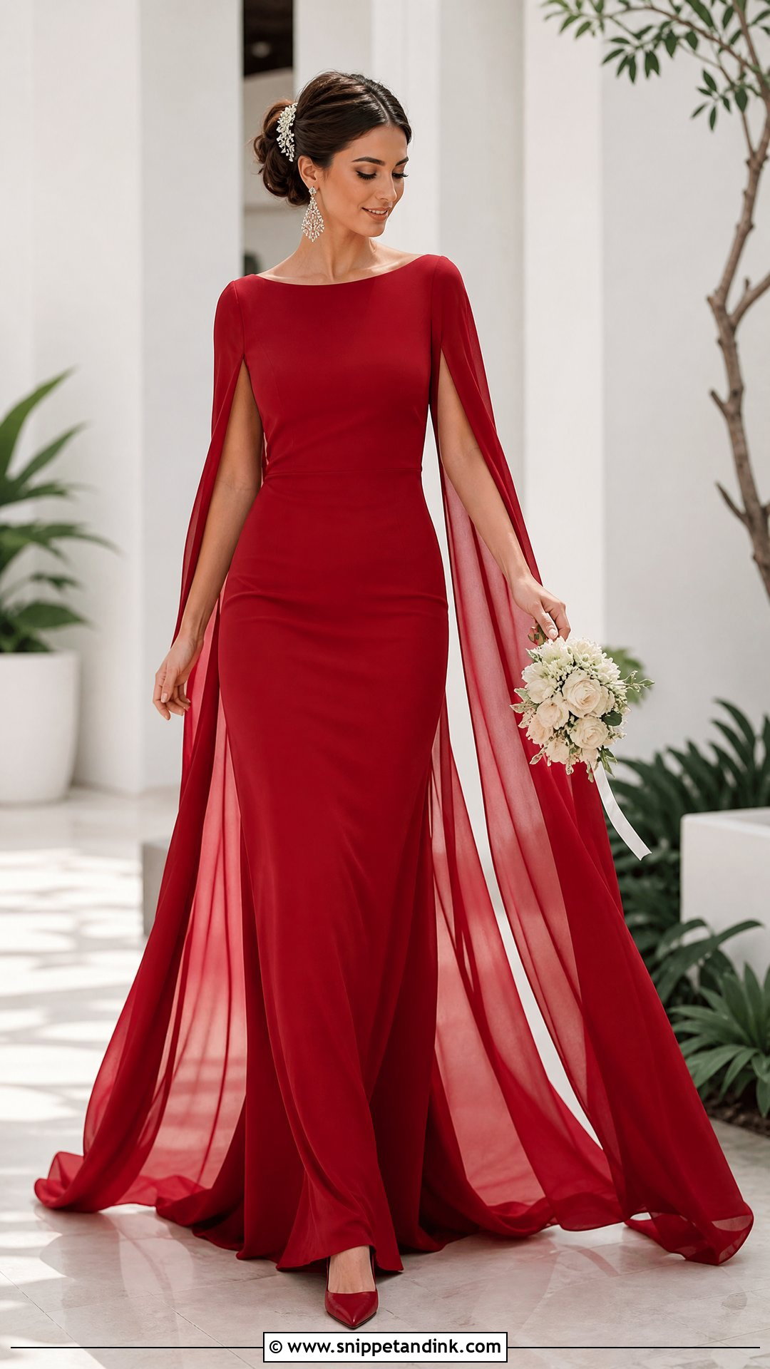 Red Cape Sleeve Wedding Gown - Snippet and Ink - 20 Red Wedding Gown Ideas