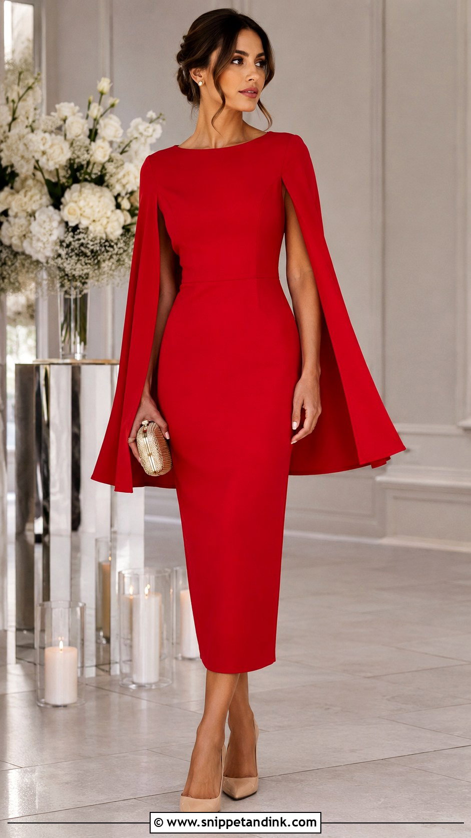 Red Cape Sleeve Wedding Guest Dress - Snippet and Ink - 20 Classy Dresses to Wear to a Wedding