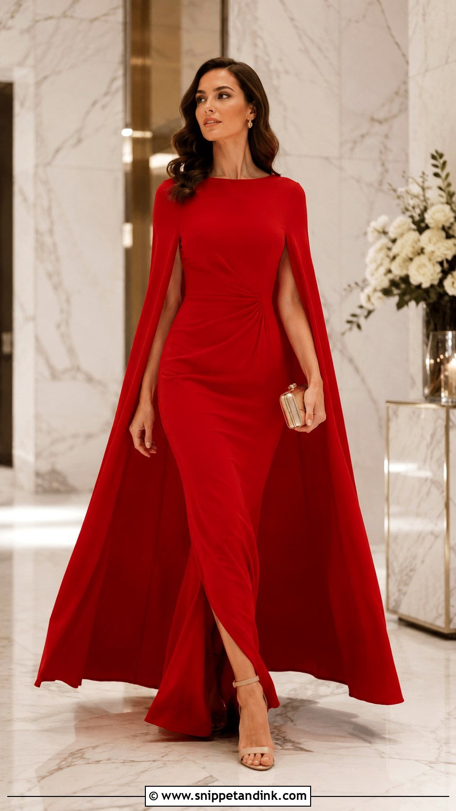 Red Cape Sleeves Gown - Snippet and Ink - 25 Cape Sleeves Gown
