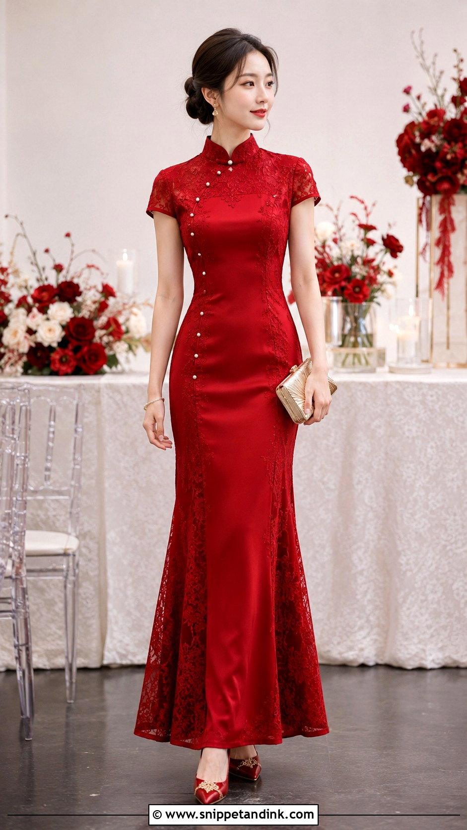 Red Cheongsam Dress - Snippet and Ink - 30 Asian Wedding Dress Ideas