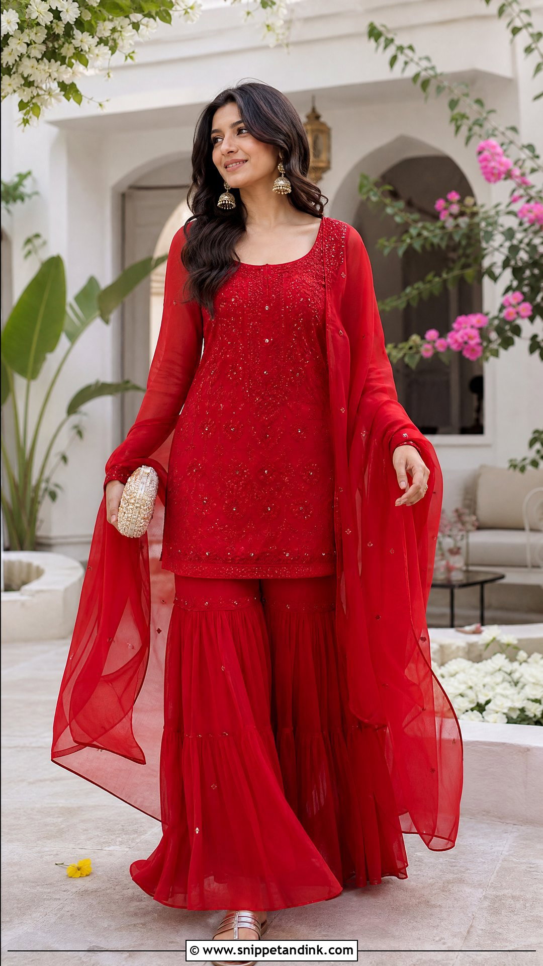 Red Chiffon Gharara Outfit - Snippet and Ink - 20 Red Gharara Outfit Ideas