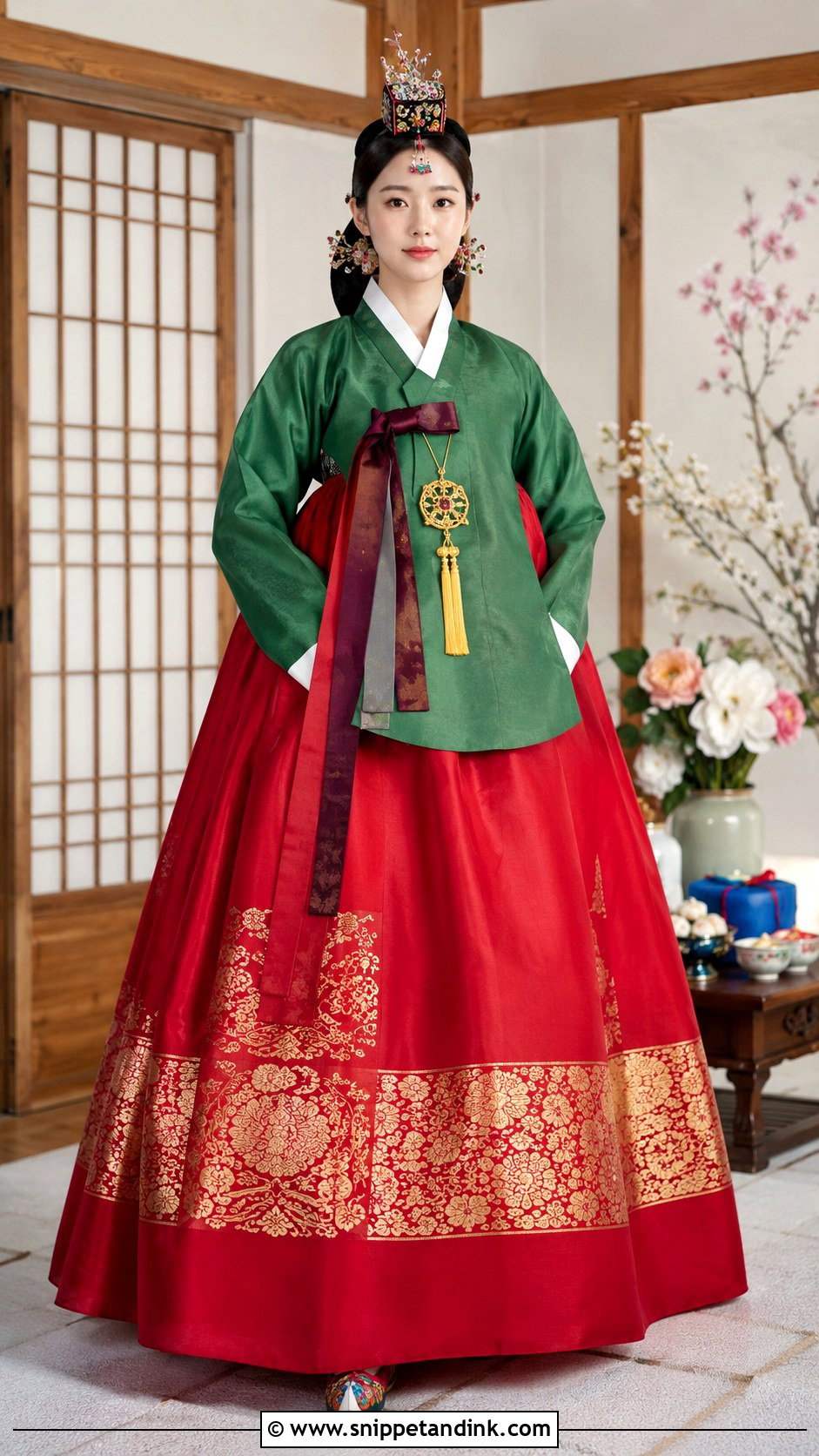 Red Chima Green Jeogori Hanbok - Snippet and Ink - 25 Traditional Korean Wedding Dress Ideas