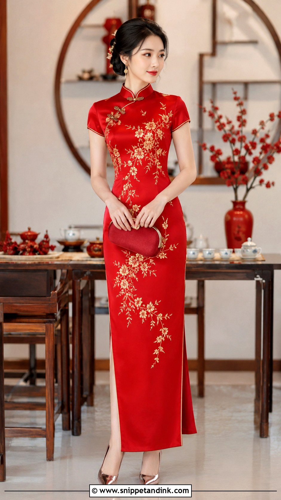 Red Chinese Qipao Wedding Dress - Snippet and Ink - 20 Asian Wedding Dresses
