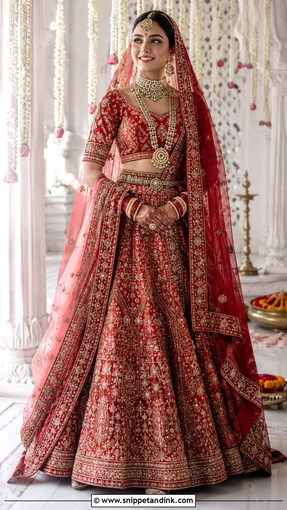 Red Choli Cut Bridal Blouse With Lehenga - Snippet and Ink - 20 Bridal Choli Designs