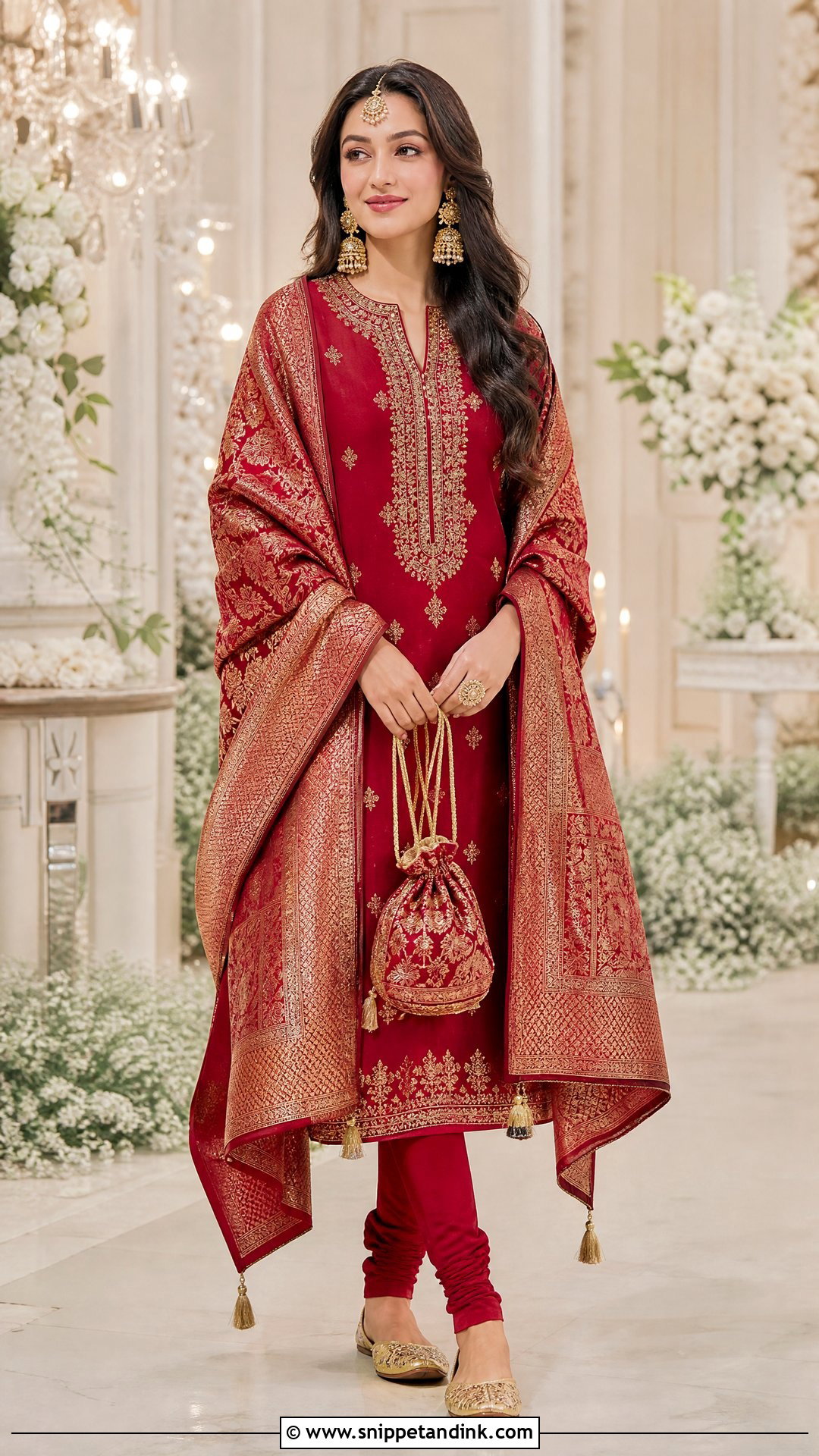 Red Churidar Suit With Zari Dupatta - Snippet and Ink - 20 Suit with Dupatta Ideas
