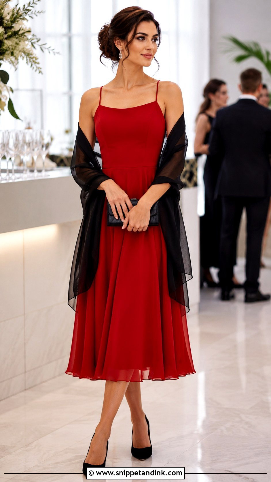 Red Cocktail Dress With Chiffon Shawl - Snippet and Ink - 20 Dress and Shawl Ideas
