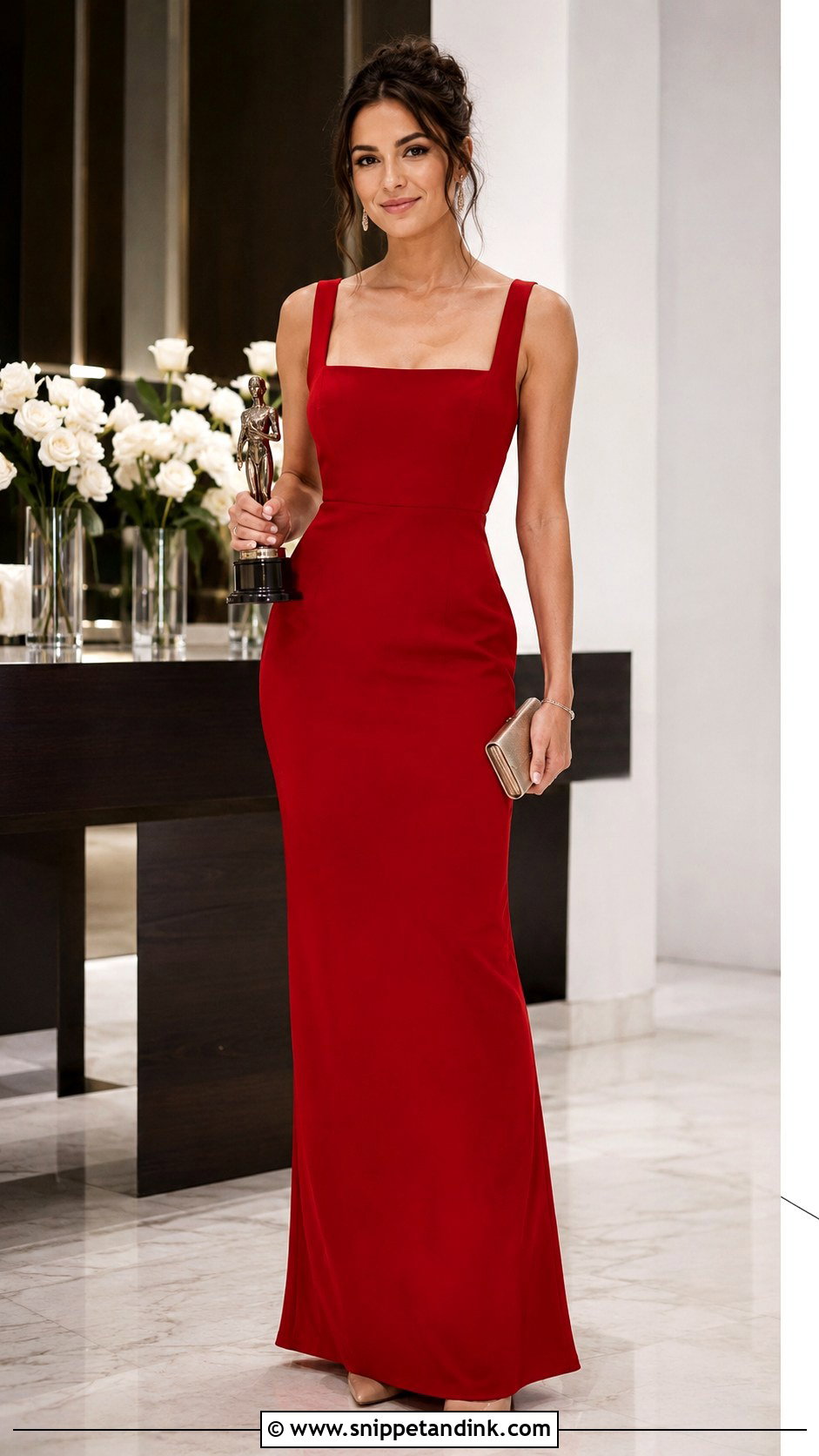 Red Column Gown With Nude Pumps - Snippet and Ink - 20 Simple Gown Ideas