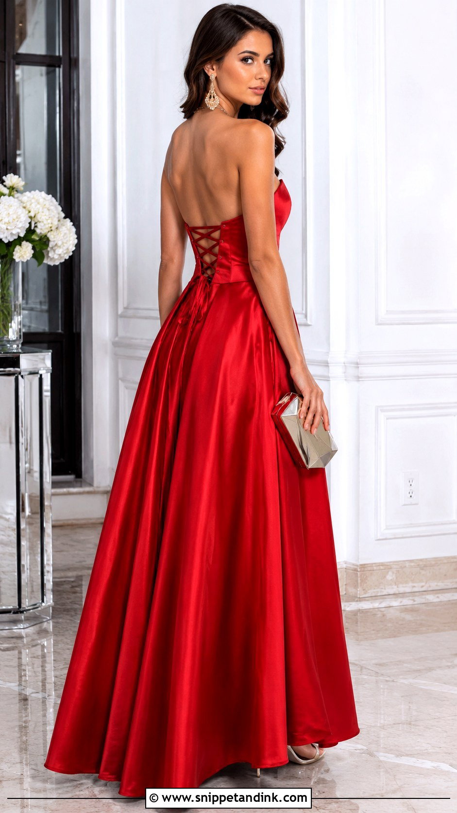 Red Corset Backless Ball Gown - Snippet and Ink - 20 Backless Ball Gown Ideas