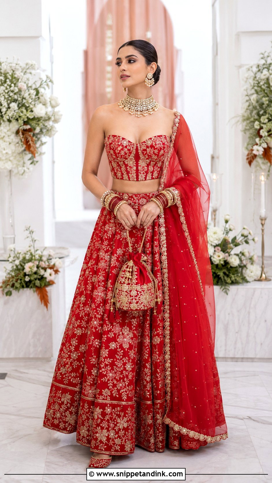 Red Corset Bridal Blouse With Lehenga - Snippet and Ink - 20 Red Bridal Blouse Ideas