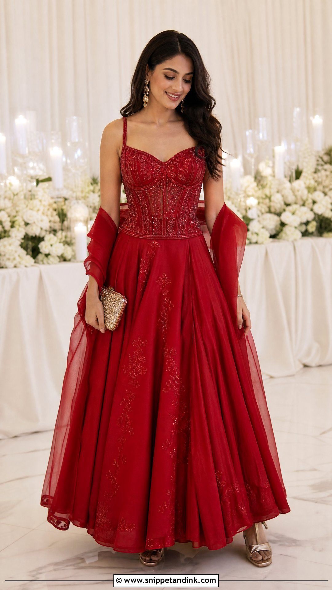 Red Corset Lehenga Sangeet Outfit - Snippet and Ink - 20 Red Sangeet Outfit Ideas