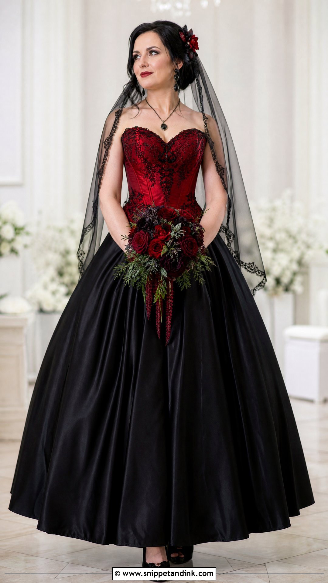 Red Corset Wedding Dress With Black Skirt - Snippet and Ink - 25 Red and Black Wedding Dress Ideas