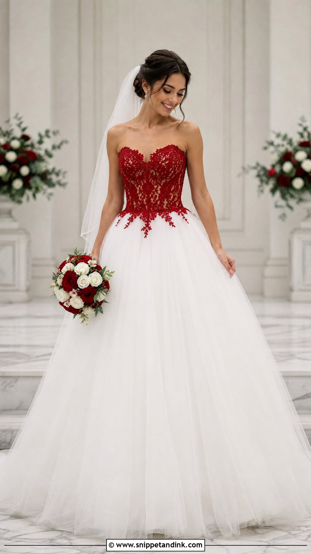 Red Corset Wedding Dress With White Skirt - Snippet and Ink - 25 Red and White Wedding Dress Ideas