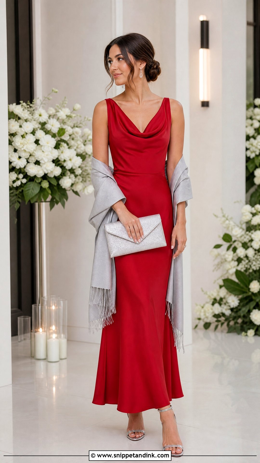 Red Cowl Neck Maxi Dress for Wedding - Snippet and Ink - 25 Red Dress for Wedding Ideas