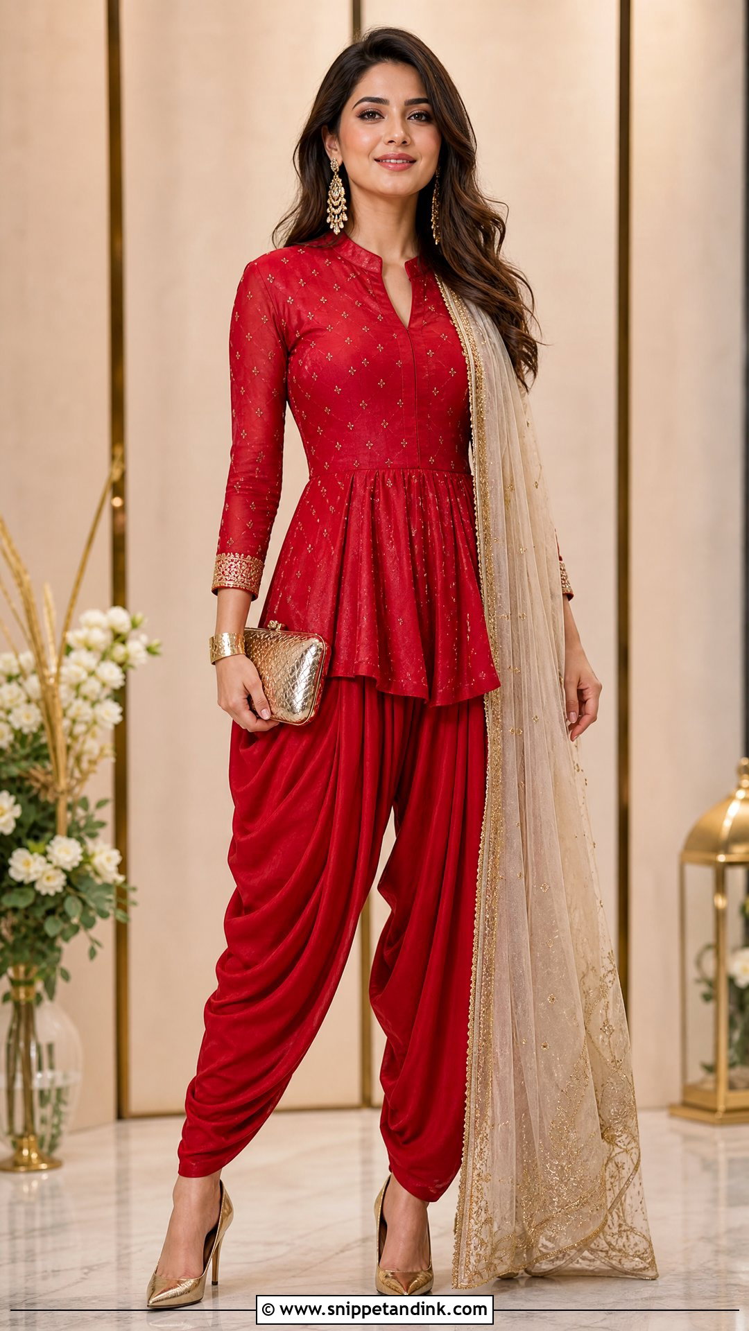 Red Dhoti Pant Set Outfit - Snippet and Ink - 25 Red Indian Dress Outfit Ideas