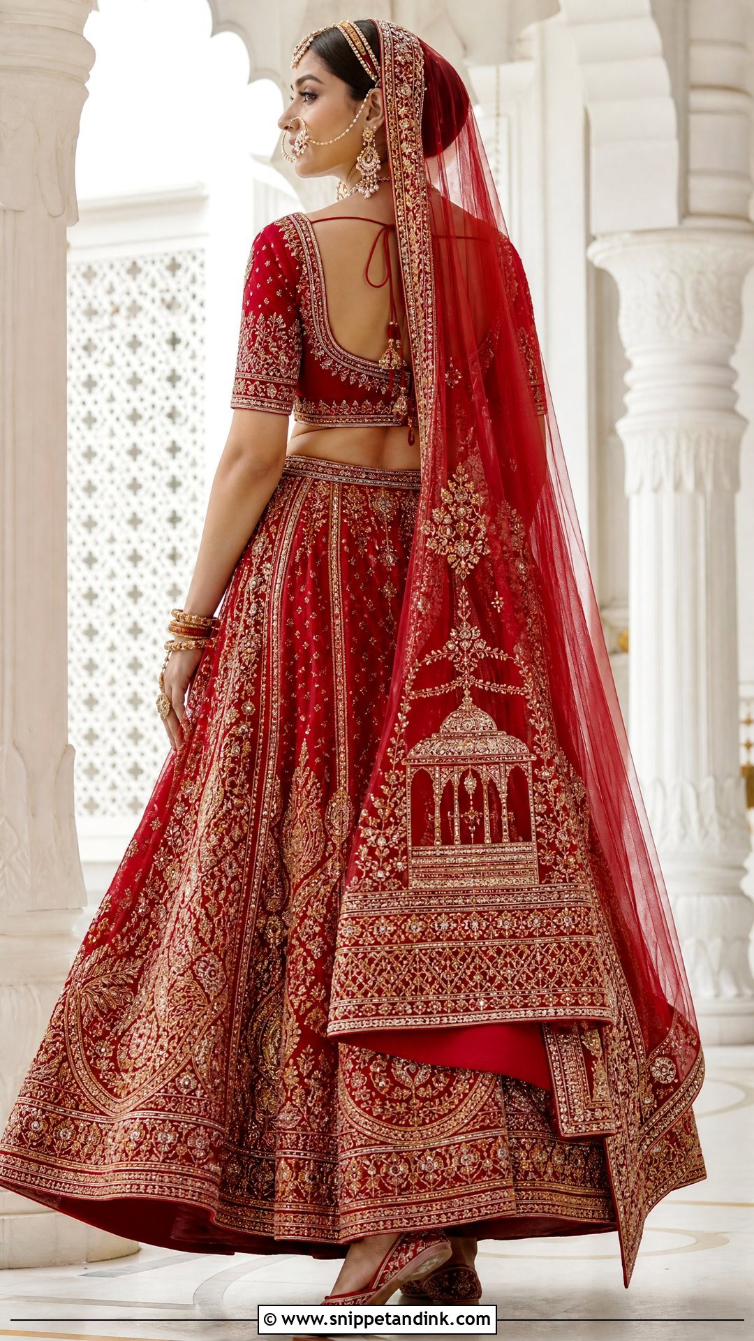 Red Doli Embroidered Dupatta With Red Lehenga - Snippet and Ink - 20 Red Dupatta for Bride Ideas