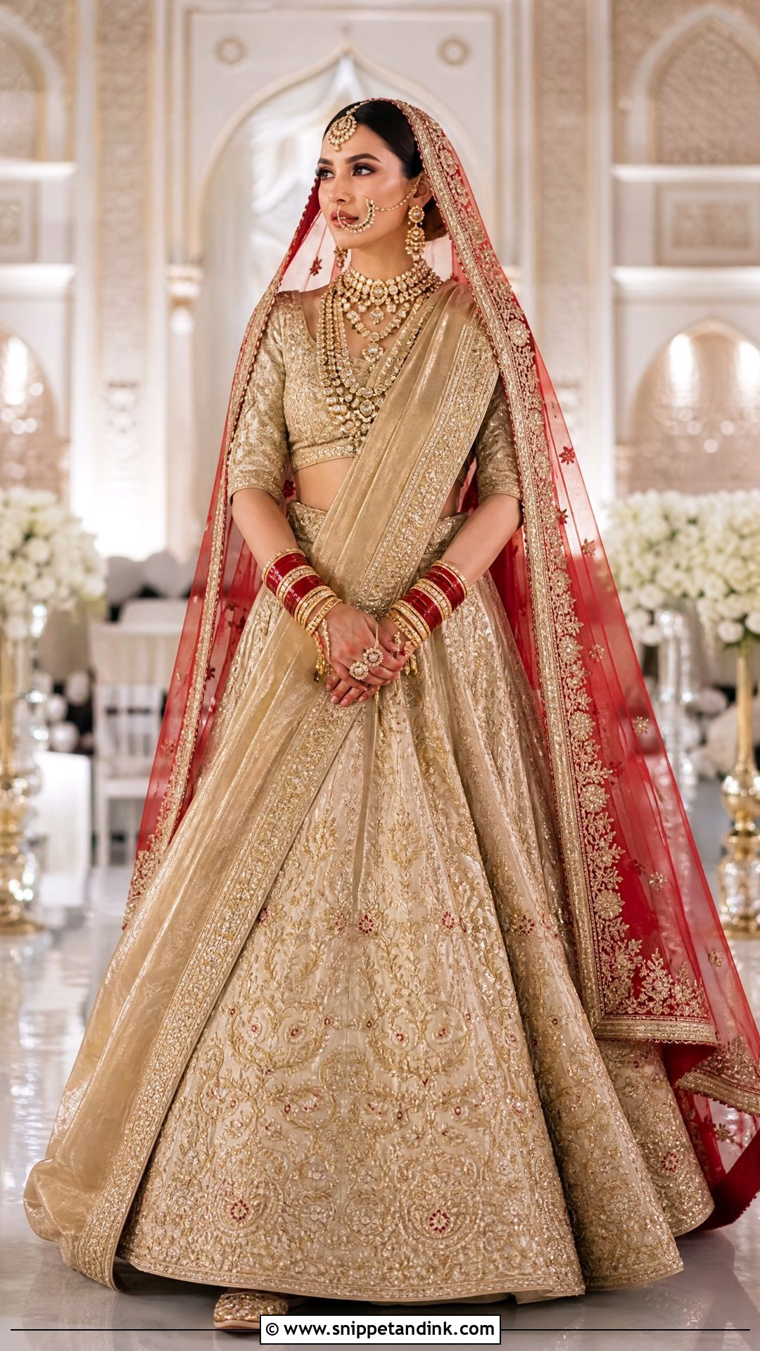 Red Double Dupatta With Ivory Bridal Lehenga - Snippet and Ink - 20 Red Dupatta for Bride Ideas