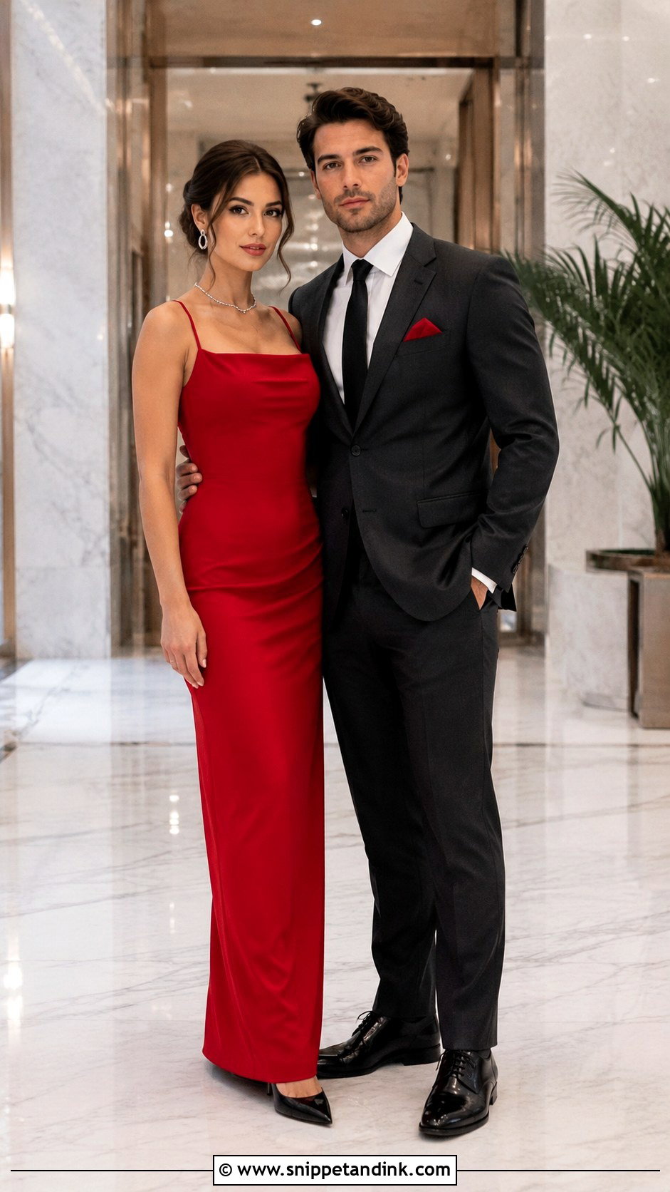 Red Dress and Charcoal Suit - Snippet and Ink - 20 Matching Dress and Suit Ideas