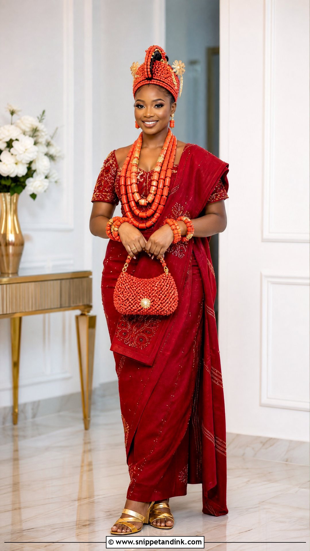 Red Edo Bride Outfit With Okuku Crown - Snippet and Ink - 25 Edo Bride Outfit Ideas