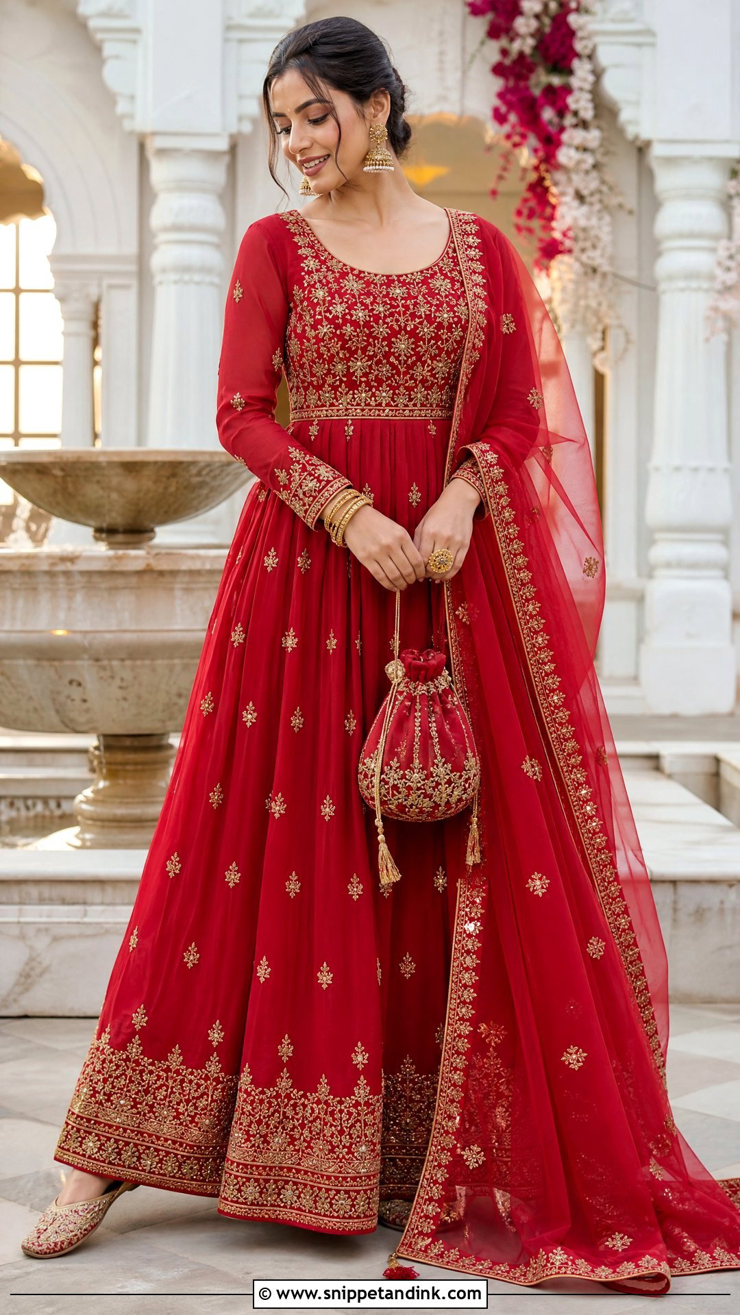 Red Embroidered Anarkali Gown - Snippet and Ink - 20 Traditional Gown Ideas