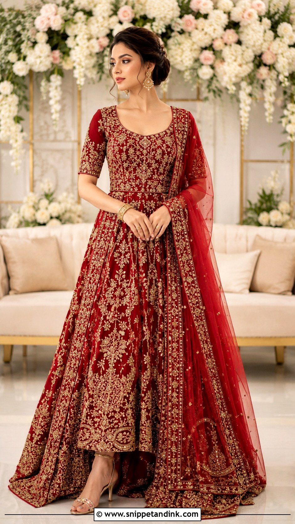 Red Embroidered Bridal Dress - Snippet and Ink - 30 Red Bridal Dress Ideas