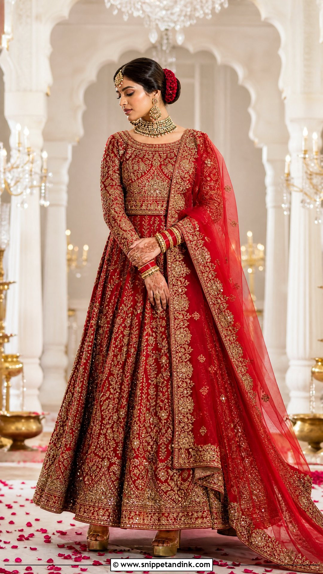 Red Embroidered Indian Bridal Gown - Snippet and Ink - 20 Indian Bridal Gown Ideas