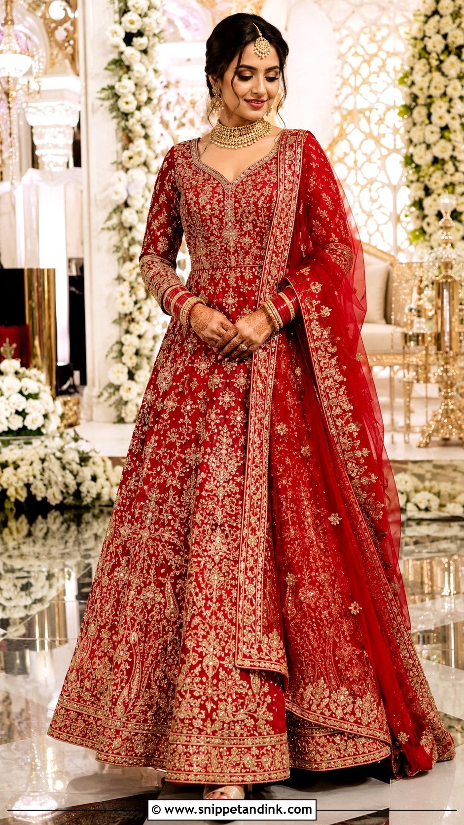 Red Embroidered Indian Wedding Gown - Snippet and Ink - 20 Indian Wedding Gown Ideas