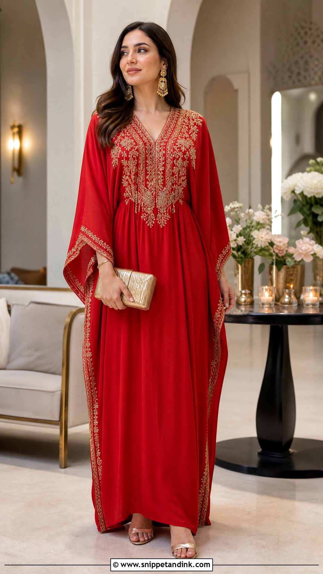 Red Embroidered Kaftan Outfit - Snippet and Ink - 25 Red Indian Dress Outfit Ideas