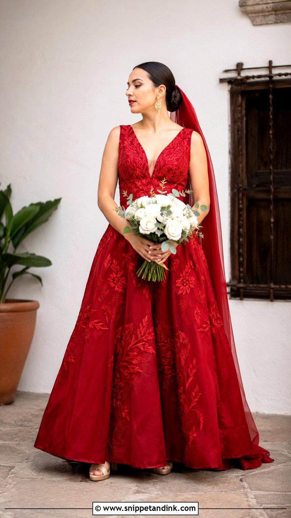 Red Embroidered Mexican Wedding Dress - Snippet and Ink - 20 Mexican Inspired Wedding Dress Ideas