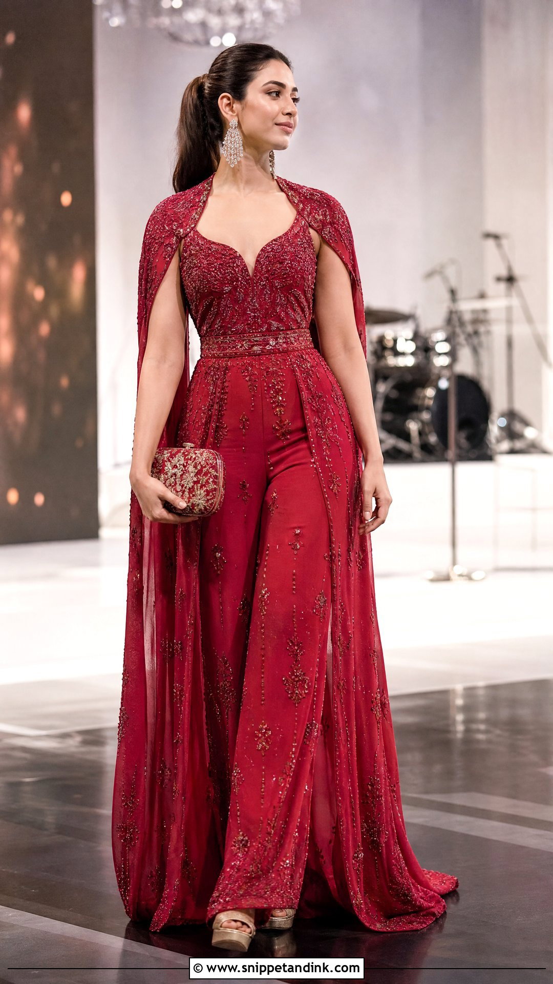 Red Embroidered Sangeet Jumpsuit - Snippet and Ink - 20 Red Sangeet Outfit Ideas