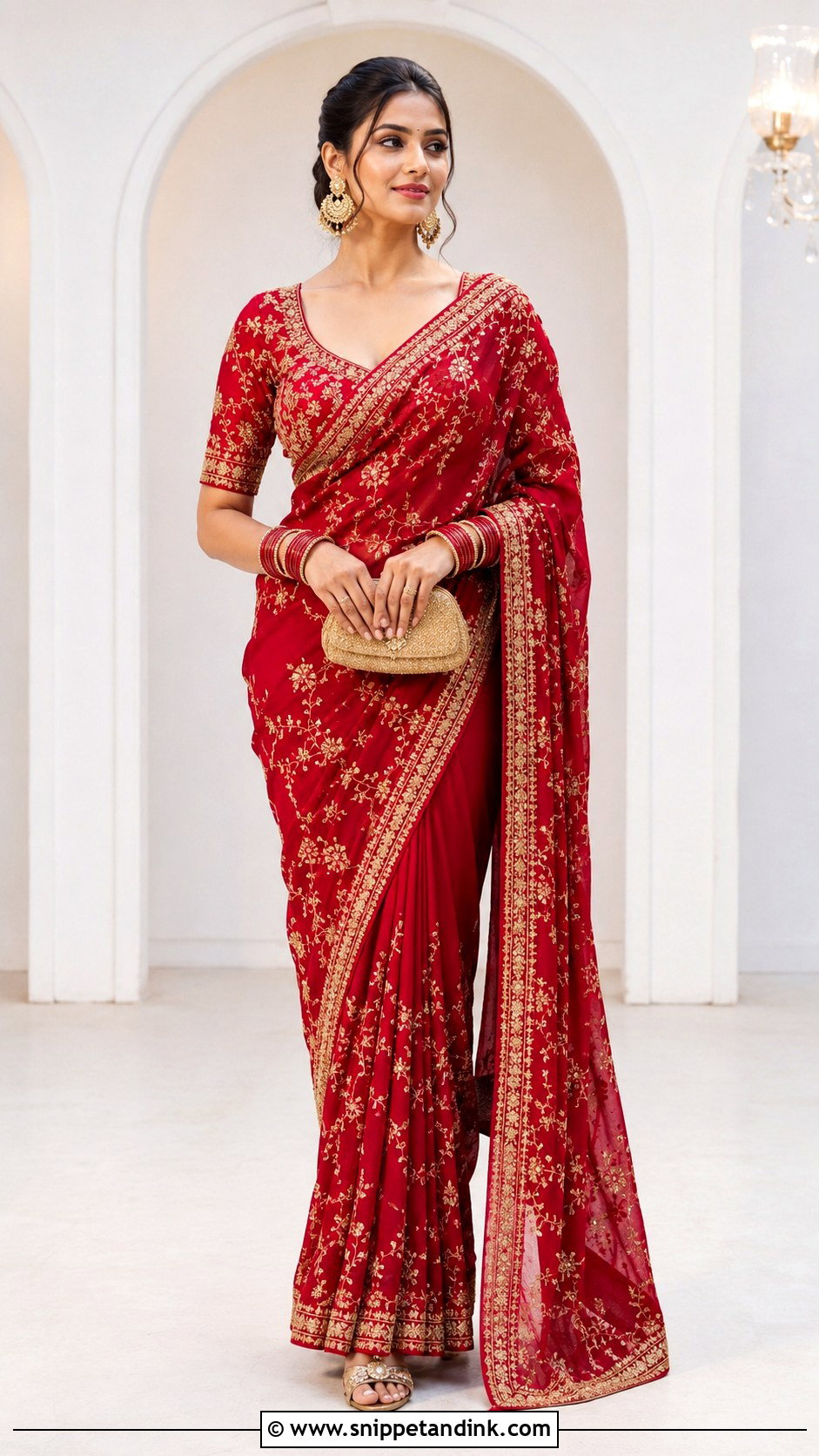 Red Embroidered Saree - Snippet and Ink - 25 Red Indian Wedding Dress Ideas