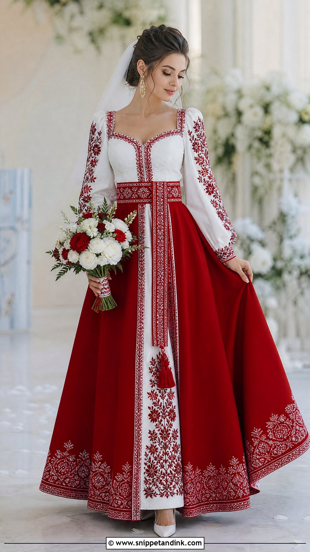 Red Embroidered Ukrainian Wedding Dress - Snippet and Ink - 20 Ukrainian Wedding Dress Ideas