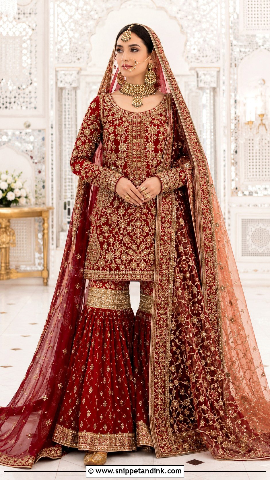 Red Farshi Gharara Barat Bridal Dress - Snippet and Ink - 20 Barat Bridal Dress Ideas