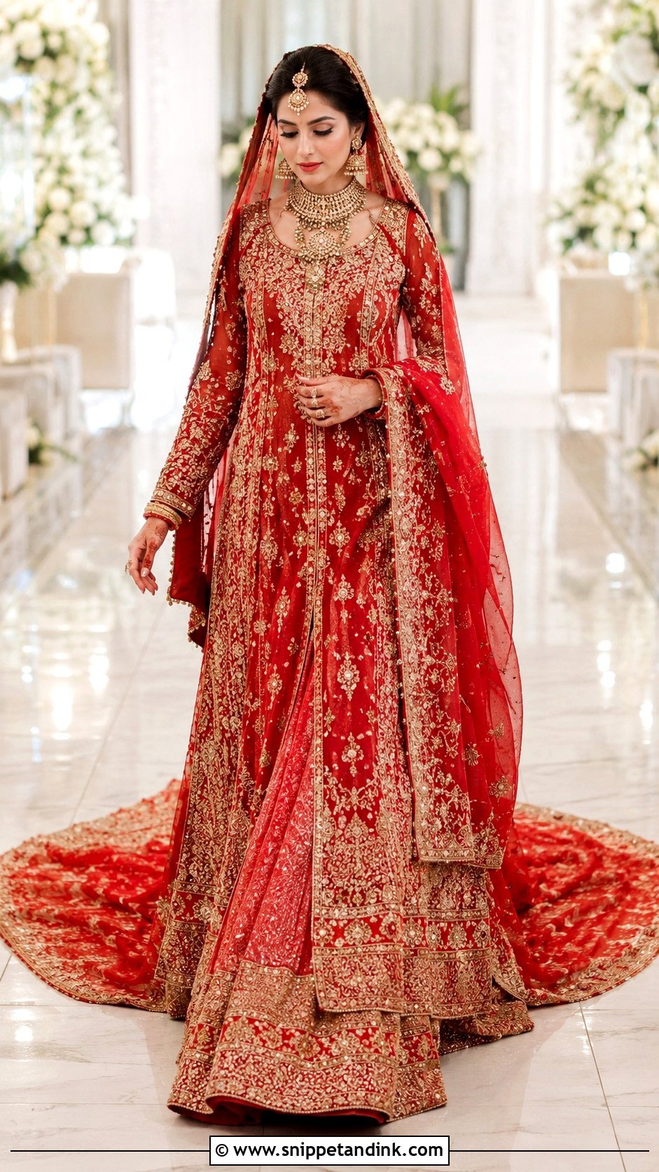 Red Farshi Lehenga With Long Shirt - Snippet and Ink - 20 Red Baraat Dress Pakistani Bridal Wear Ideas