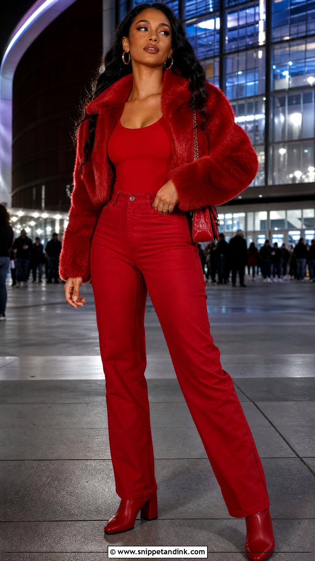Red Faux Fur Usher Concert Outfit - Snippet and Ink - 20 Usher Outfit Ideas